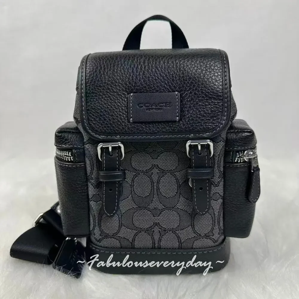 Coach Men's Sprint Sling Pack In Signature Jacquard Charcoal/Black CBF64 NWT